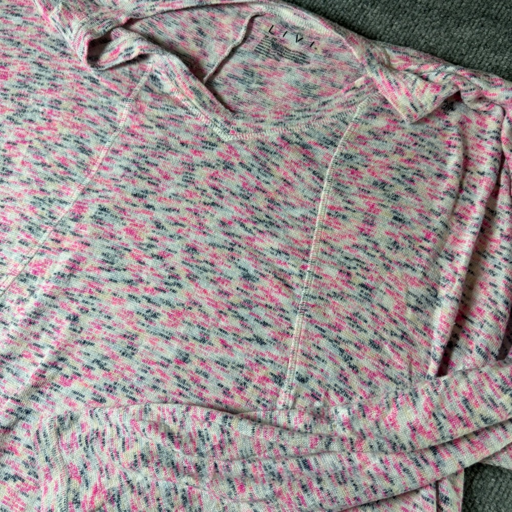 LIVI Marled Pink Gray V Neck‎ Long Sleeve Tunic Top Women Size 18 20